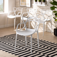 Baxton Studio AY-PC10-White Plastic-DC Landry Modern and Contemporary White Finished Polypropylene Plastic 4-Piece Stackable Dining Chair Setc